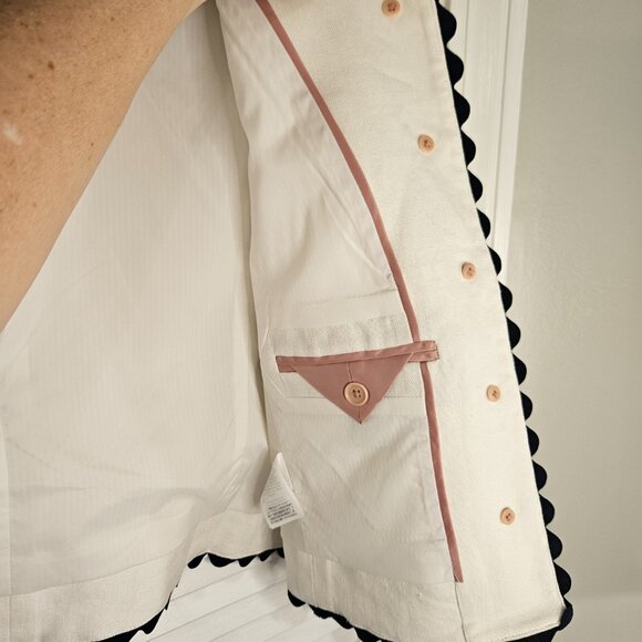 J. Crew Linen Lady Blazer Jacket White w Navy Rickrack Trim SZ 6 - Picture 9 of 13